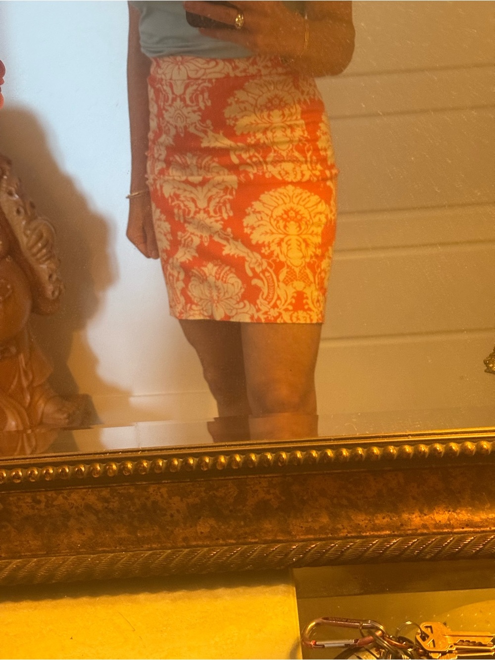 J. Crew Coral and White Damask Print Mini Skirt